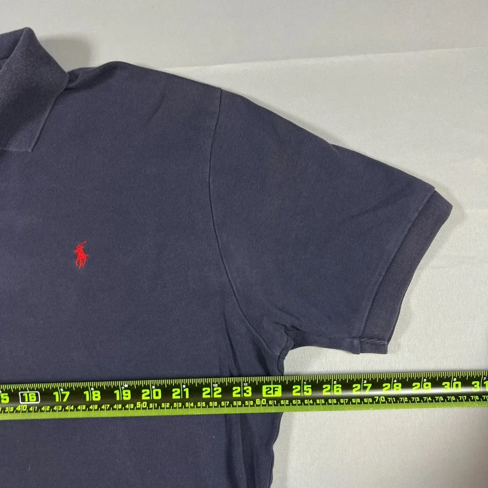 Polo Ralph Lauren Polo Shirt Men Large Navy Cotton Logo Embroidered High Low Hem